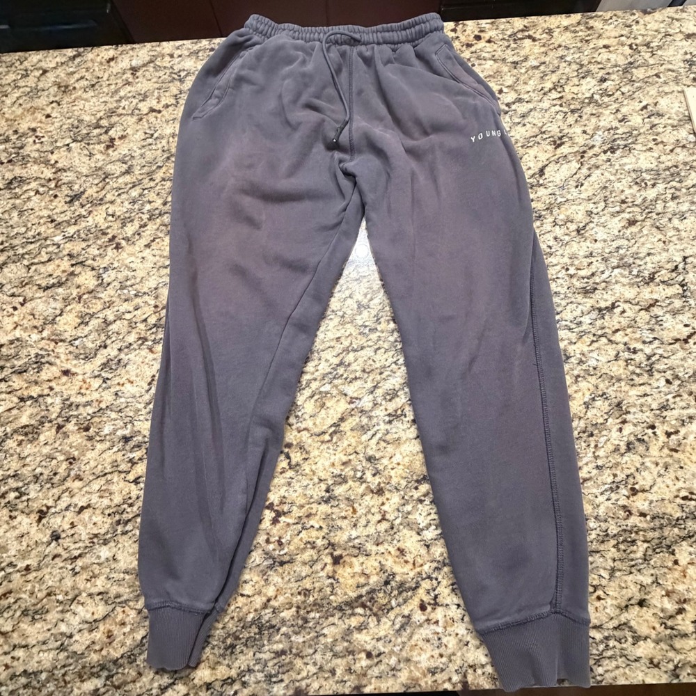 YoungLA Mens Joggers Charcoal Gray Sweatpants L Activewear Drawstring Pockets‎